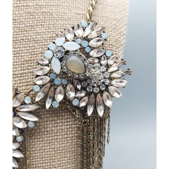 Veronese Statement Pendant Collar Necklace Crystal & Chains Gold Tone 20" Bib - Picture 5 of 9